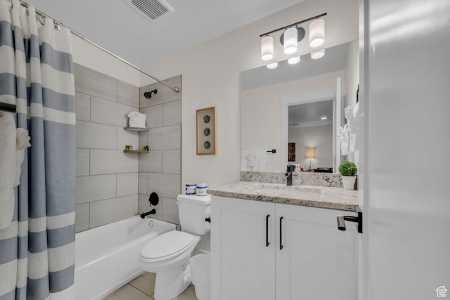 full bathroom with vanity, toilet, and shower / bath combo with shower curtain