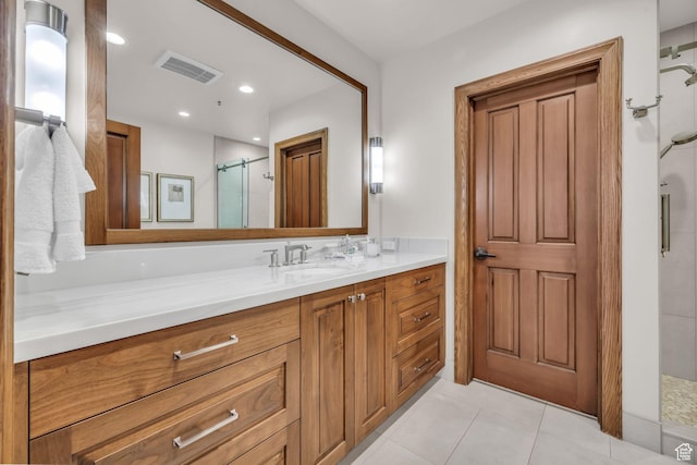 7700 Stein Way Unit 215, Park City, UT 84060 - bathroom with vanity, tile patterned floors, and walk in shower
