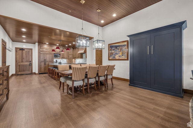 7700 Stein Way Unit 215, Park City, UT 84060 - dining room with dark hardwood / wood-style flooring, sink, and wooden ceiling