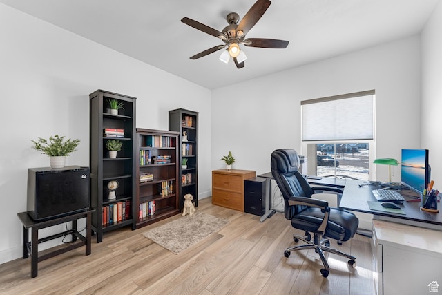 3727 S Larkspur Cir, Saratoga Springs, UT 84045 - office featuring baseboards, light wood-style floors, and a ceiling fan