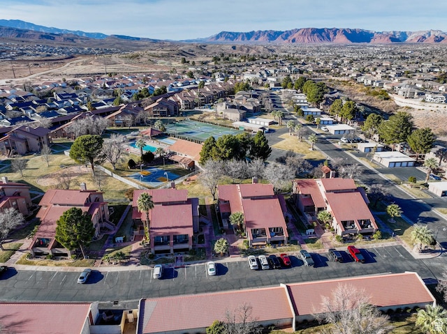 drone / aerial view with a mountain view