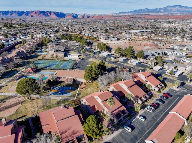 aerial view with a mountain view