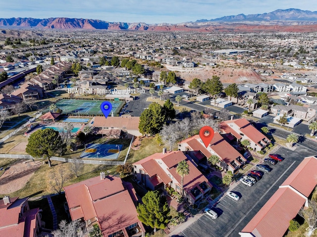 drone / aerial view with a mountain view