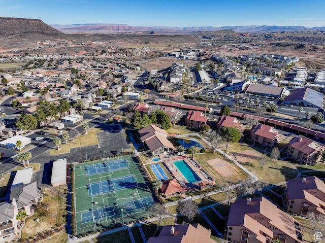 drone / aerial view with a mountain view