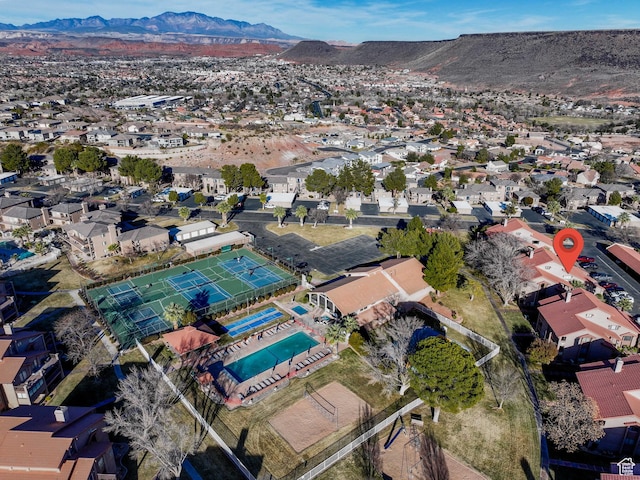 aerial view featuring a mountain view