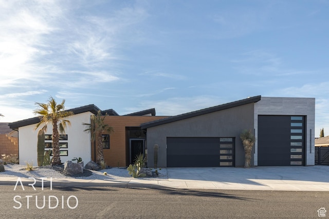 contemporary home with a garage
