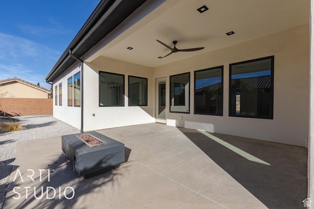 2752 S 3930 W, Hurricane, UT 84737 - view of patio / terrace featuring ceiling fan and an outdoor fire pit
