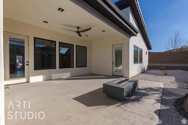 2752 S 3930 W, Hurricane, UT 84737 - view of patio / terrace with ceiling fan and a fire pit