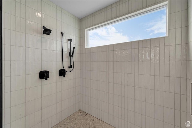bathroom with a tile shower