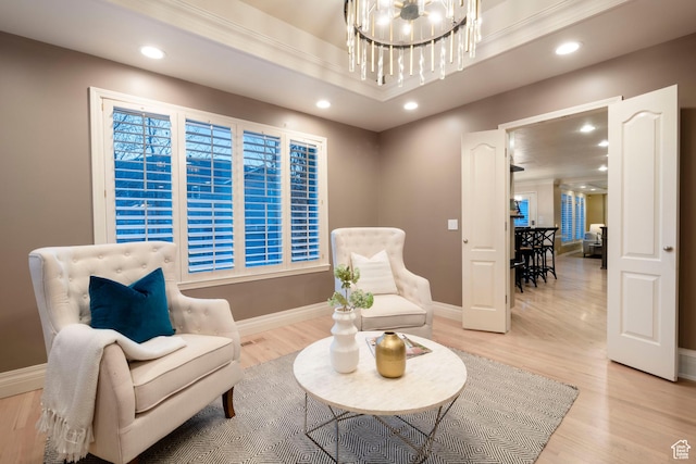 6658 S Caracol Cv, Cottonwood Heights, UT 84121 - living area with a chandelier, recessed lighting, light wood finished floors, and baseboards