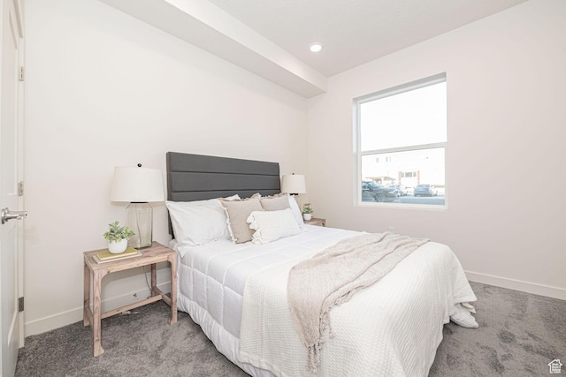 bedroom featuring recessed lighting, baseboards, and carpet flooring