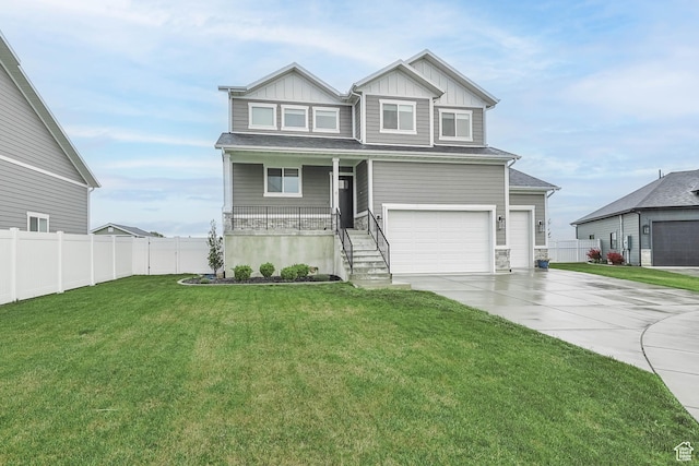 3932 W 2875 N, Plain City, UT 84404 - craftsman-style home with board and batten siding, a porch, concrete driveway, an attached garage, and stairs