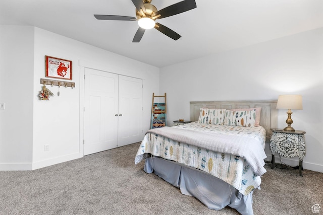3932 W 2875 N, Plain City, UT 84404 - bedroom with carpet flooring, a closet, baseboards, and ceiling fan