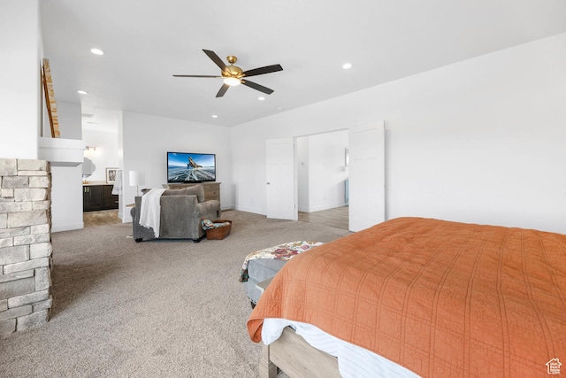 3932 W 2875 N, Plain City, UT 84404 - bedroom featuring light carpet, recessed lighting, ceiling fan, and baseboards