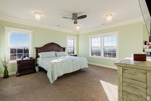 434 S Cardon Ridge Dr, Smithfield, UT 84335 - carpeted bedroom with crown molding, baseboards, and a ceiling fan