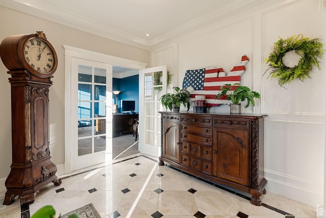 434 S Cardon Ridge Dr, Smithfield, UT 84335 - entryway with french doors, ornamental molding, baseboards, and tile patterned flooring