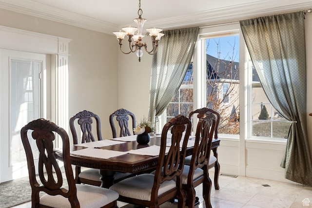 434 S Cardon Ridge Dr, Smithfield, UT 84335 - dining space featuring a chandelier, crown molding, and a decorative wall