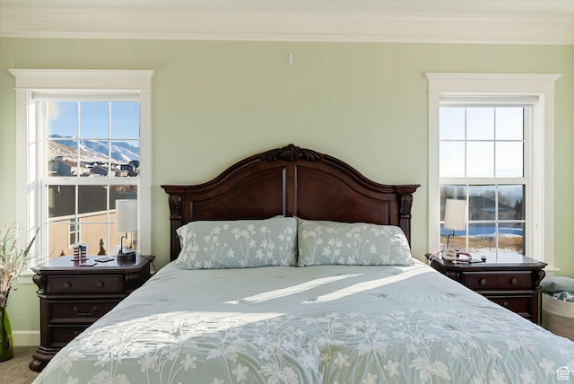 434 S Cardon Ridge Dr, Smithfield, UT 84335 - bedroom featuring ornamental molding, carpet floors, multiple windows, and baseboards