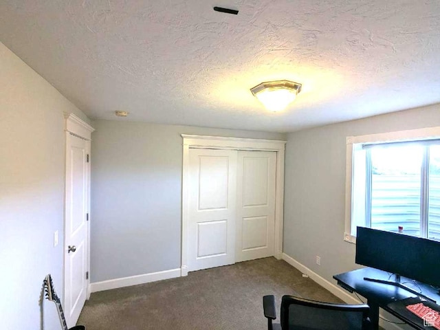 434 S Cardon Ridge Dr, Smithfield, UT 84335 - office area with a textured ceiling, baseboards, and dark colored carpet