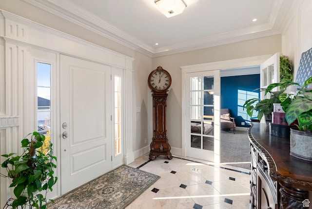 434 S Cardon Ridge Dr, Smithfield, UT 84335 - foyer entrance featuring inlaid floor details, healthy amount of natural light, baseboards, ornamental molding, and recessed lighting