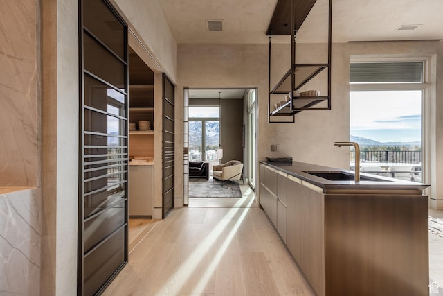 1920 E Rodeo Walk Dr Unit 516, Holladay, UT 84117 - kitchen featuring light wood-style flooring, a sink, modern cabinets, and a mountain view