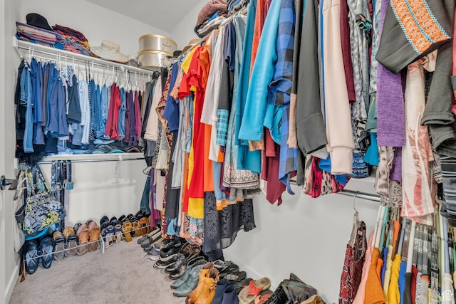 walk in closet with carpet flooring