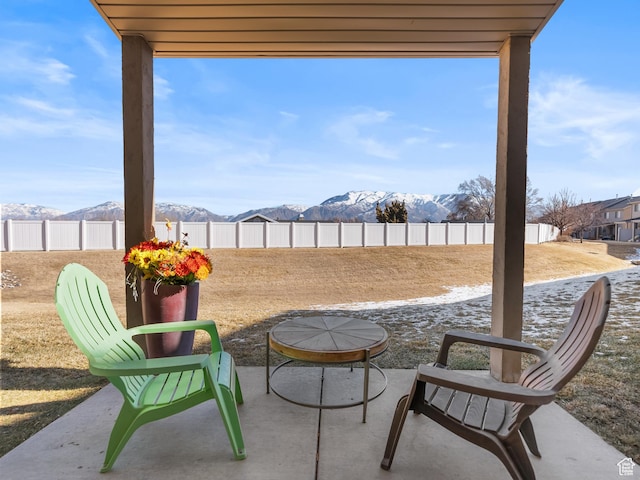 view of patio featuring a mountain view