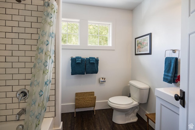 424 E Secret Cove Ct, Moab, UT 84532 - full bathroom with toilet, shower / bathtub combination with curtain, wood finished floors, and vanity