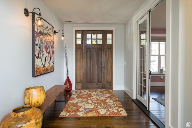 424 E Secret Cove Ct, Moab, UT 84532 - entryway featuring baseboards, plenty of natural light, and dark wood-style floors