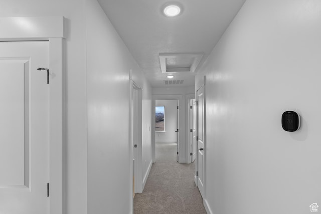 hall with light carpet