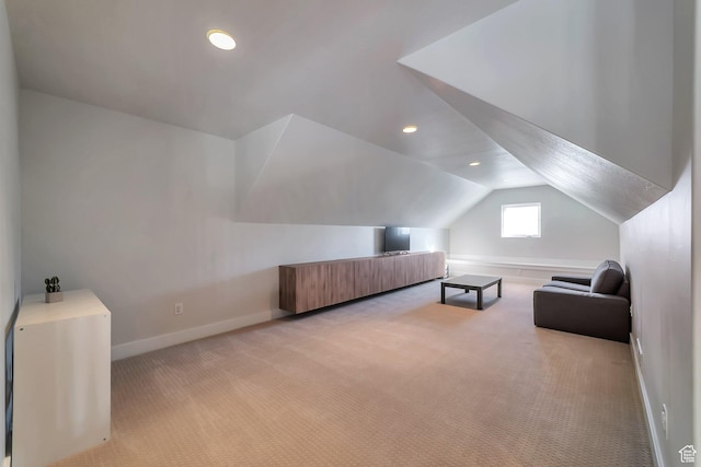 1521 E Thorpe Dr, Eagle Mountain, UT 84005 - additional living space with vaulted ceiling, recessed lighting, light colored carpet, and baseboards