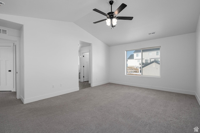 1504 S Lukas Ln, Saratoga Springs, UT 84045 - unfurnished room with vaulted ceiling, carpet flooring, and ceiling fan