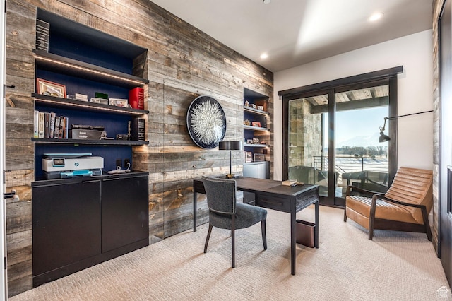 149 N Haystack Mountain Dr, Heber City, UT 84032 - office featuring wood walls, carpet, and recessed lighting