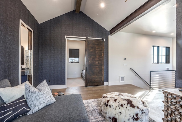 149 N Haystack Mountain Dr, Heber City, UT 84032 - living area featuring a barn door, wood finished floors, and recessed lighting