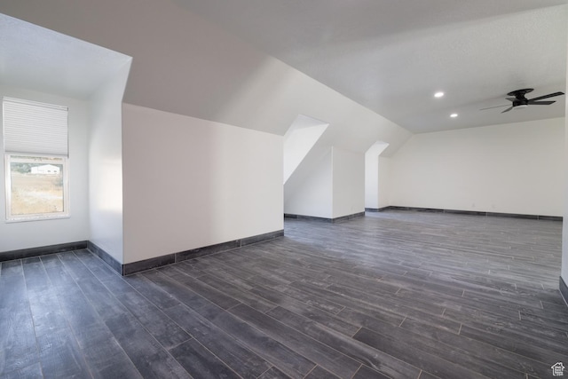 7748 W Mountain Dell Dr, Vernal, UT 84078 - bonus room with ceiling fan, dark hardwood / wood-style floors, and vaulted ceiling
