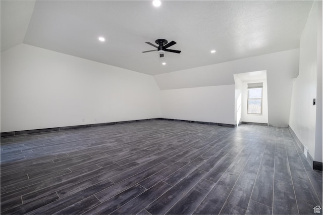 7748 W Mountain Dell Dr, Vernal, UT 84078 - bonus room with lofted ceiling, dark hardwood / wood-style floors, and ceiling fan