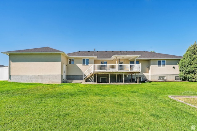 12159 S Swensen Cir, Riverton, UT 84096 - back of property featuring a wooden deck, stairs, and stucco siding
