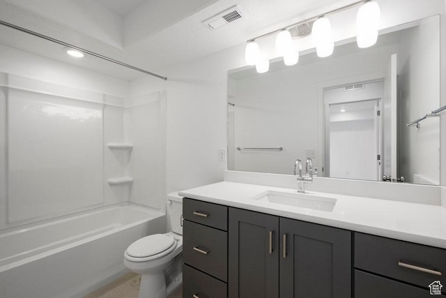 full bath with toilet, vanity, and washtub / shower combination