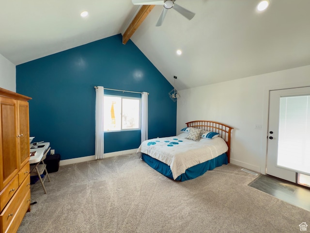 1610 N Mackinaw Way, Garden City, UT 84028 - bedroom with carpet flooring, a ceiling fan, beam ceiling, and baseboards
