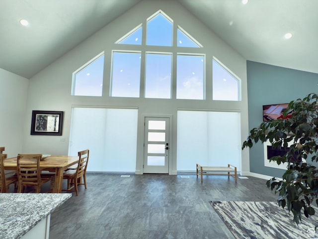 1610 N Mackinaw Way, Garden City, UT 84028 - interior space featuring high vaulted ceiling, recessed lighting, and plenty of natural light