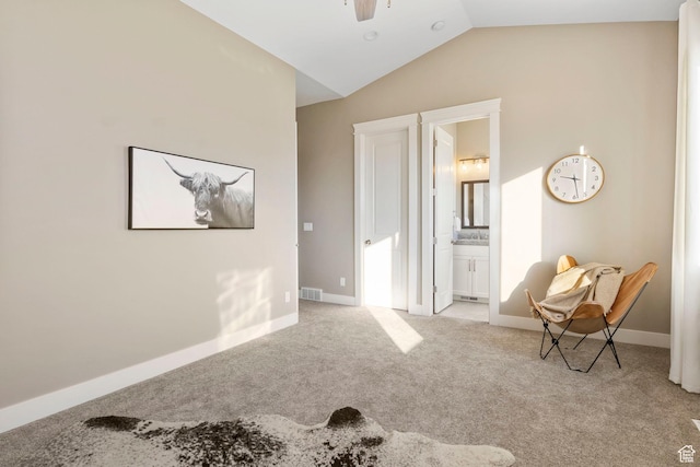 1595 E Duggan Dr, Eagle Mountain, UT 84005 - sitting room featuring ceiling fan, light colored carpet, and vaulted ceiling