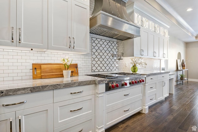 1595 E Duggan Dr, Eagle Mountain, UT 84005 - kitchen featuring white cabinetry, stainless steel gas stovetop, and custom exhaust hood