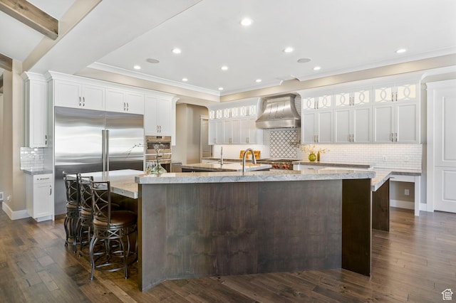 1595 E Duggan Dr, Eagle Mountain, UT 84005 - kitchen with a large island with sink, premium range hood, and white cabinets