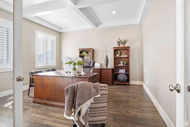 1595 E Duggan Dr, Eagle Mountain, UT 84005 - office space featuring coffered ceiling, dark hardwood / wood-style floors, beam ceiling, and french doors