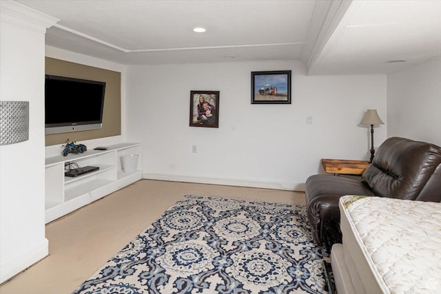living room featuring concrete floors