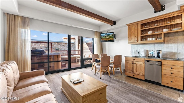 1476 Newpark Blvd Unit 210, Park City, UT 84098 - living room with beamed ceiling and sink