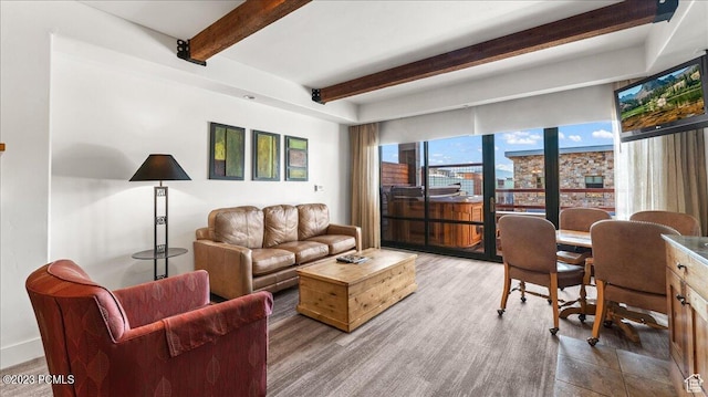 1476 Newpark Blvd Unit 210, Park City, UT 84098 - living room featuring beam ceiling
