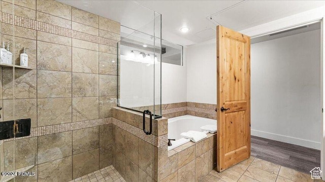 1456 Newpark Blvd Unit 215, Park City, UT 84098 - bathroom featuring tile patterned floors and shower with separate bathtub