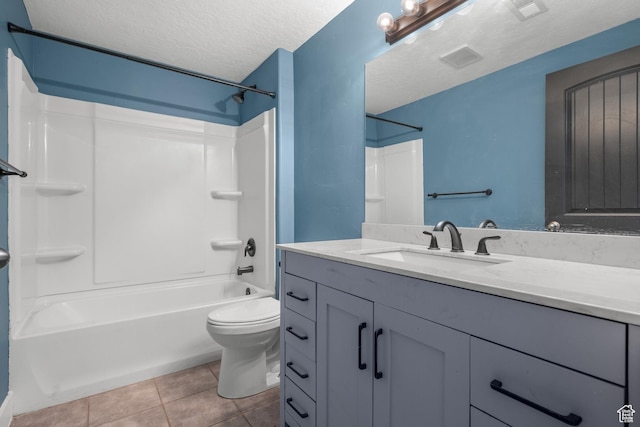 3731 N Tumwater Dr W, Eagle Mountain, UT 84005 - full bath with vanity, tub / shower combination, toilet, a textured ceiling, and tile patterned flooring
