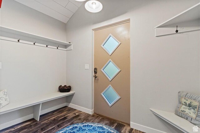 3388 N Eden Hills Dr, Eden, UT 84310 - mudroom featuring vaulted ceiling and dark hardwood / wood-style floors